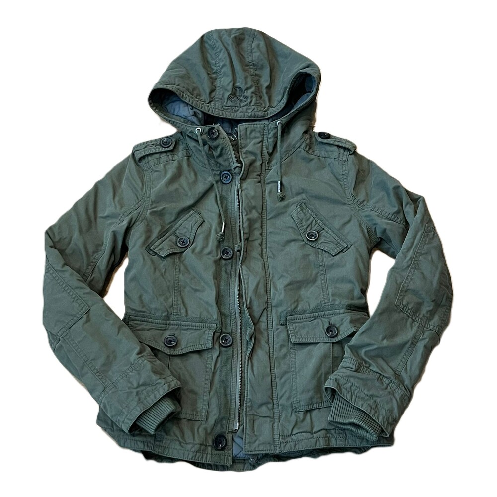 Aritzia TNA Platoon Jacket Military Green Twill Utility Hooded Quilted Size XS